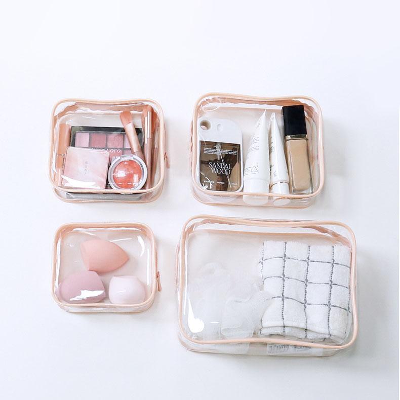 4pcs Durable PVC Cosmetic Bags Easy to Clean Multiple Sizes and Colours 9 Shades - 4pcs-Barbie-Pink