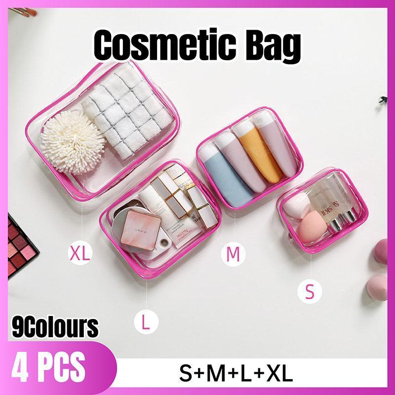 4pcs Durable PVC Cosmetic Bags Easy to Clean Multiple Sizes and Colours 9 Shades - 4pcs-White
