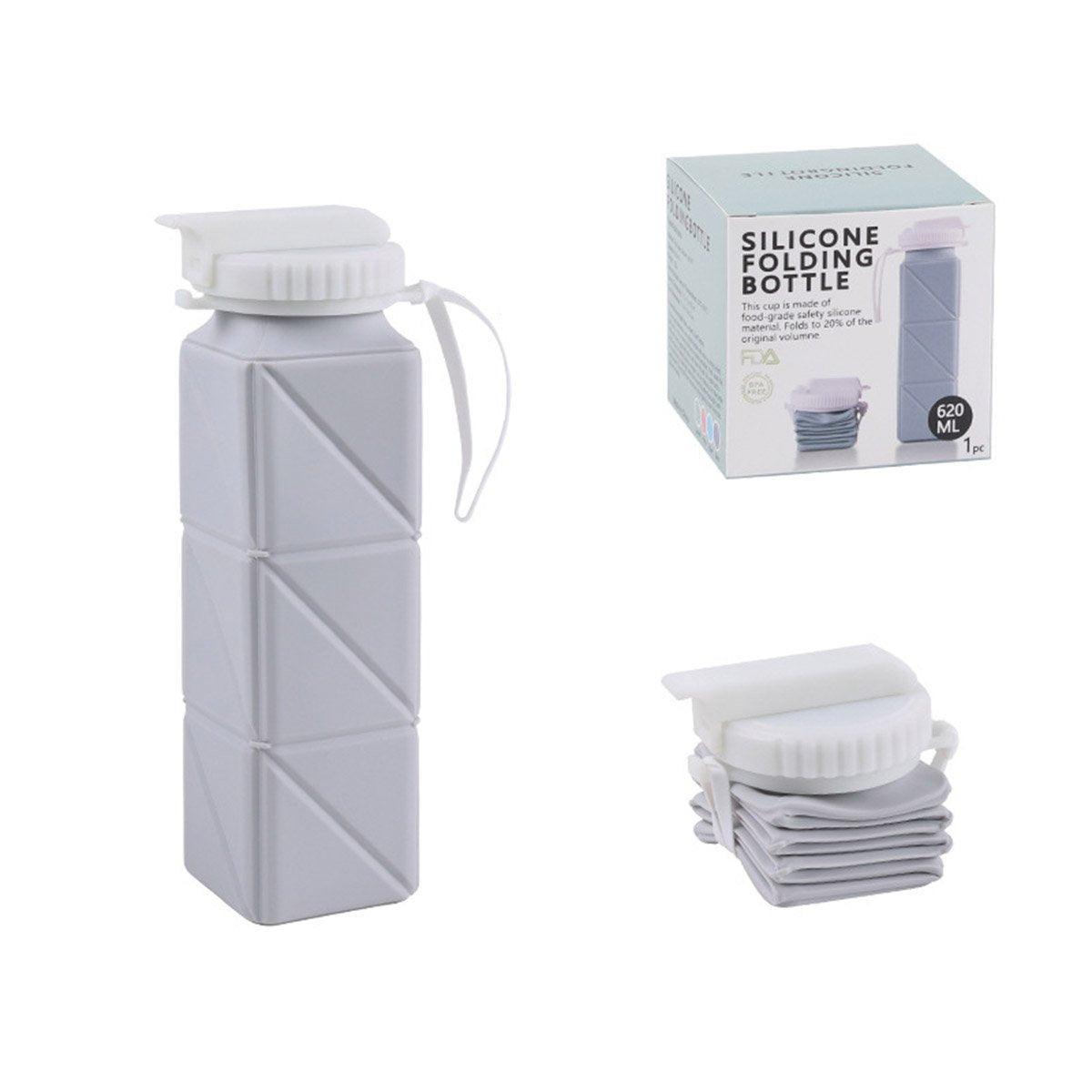 620ml Silicone Folding Water Bottle Food Grade Outdoor Sports Kettle High Temp - Blue