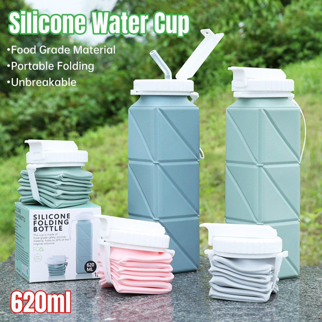 620ml Silicone Folding Water Bottle Food Grade Outdoor Sports Kettle High Temp - Green