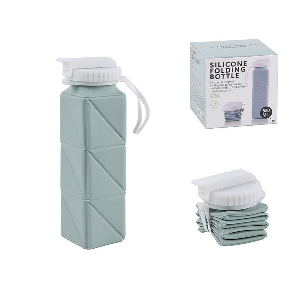 620ml Silicone Folding Water Bottle Food Grade Outdoor Sports Kettle High Temp - Green