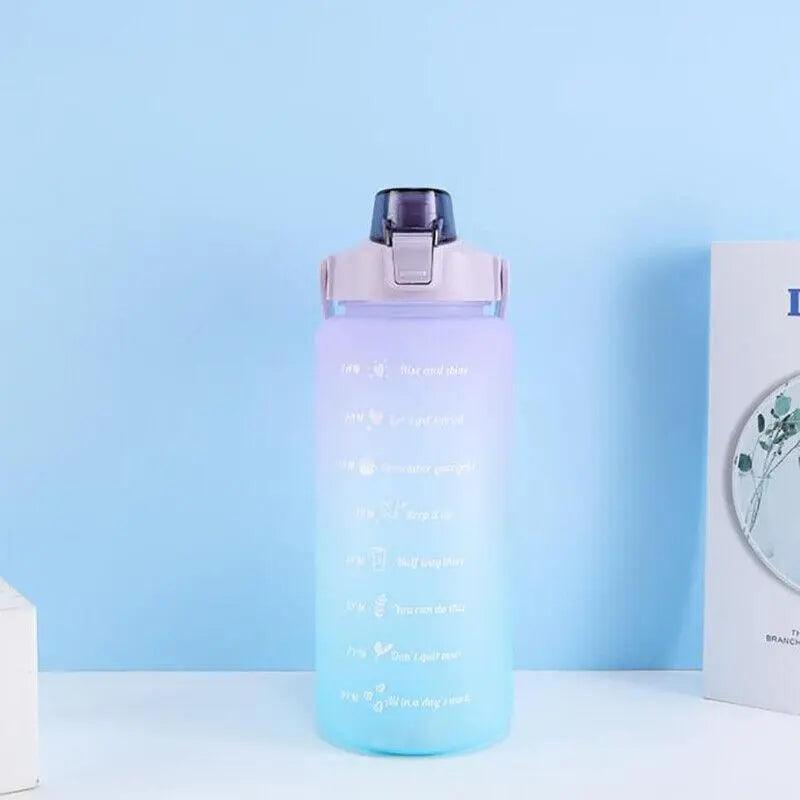 2L Large Water Bottle Straw Time Gradient Cup Fitness Jugs Sport Gym Training - Purple
