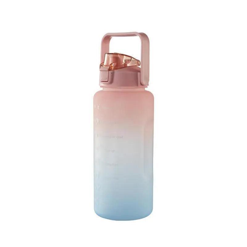 2L Large Water Bottle Straw Time Gradient Cup Fitness Jugs Sport Gym Training - Purple