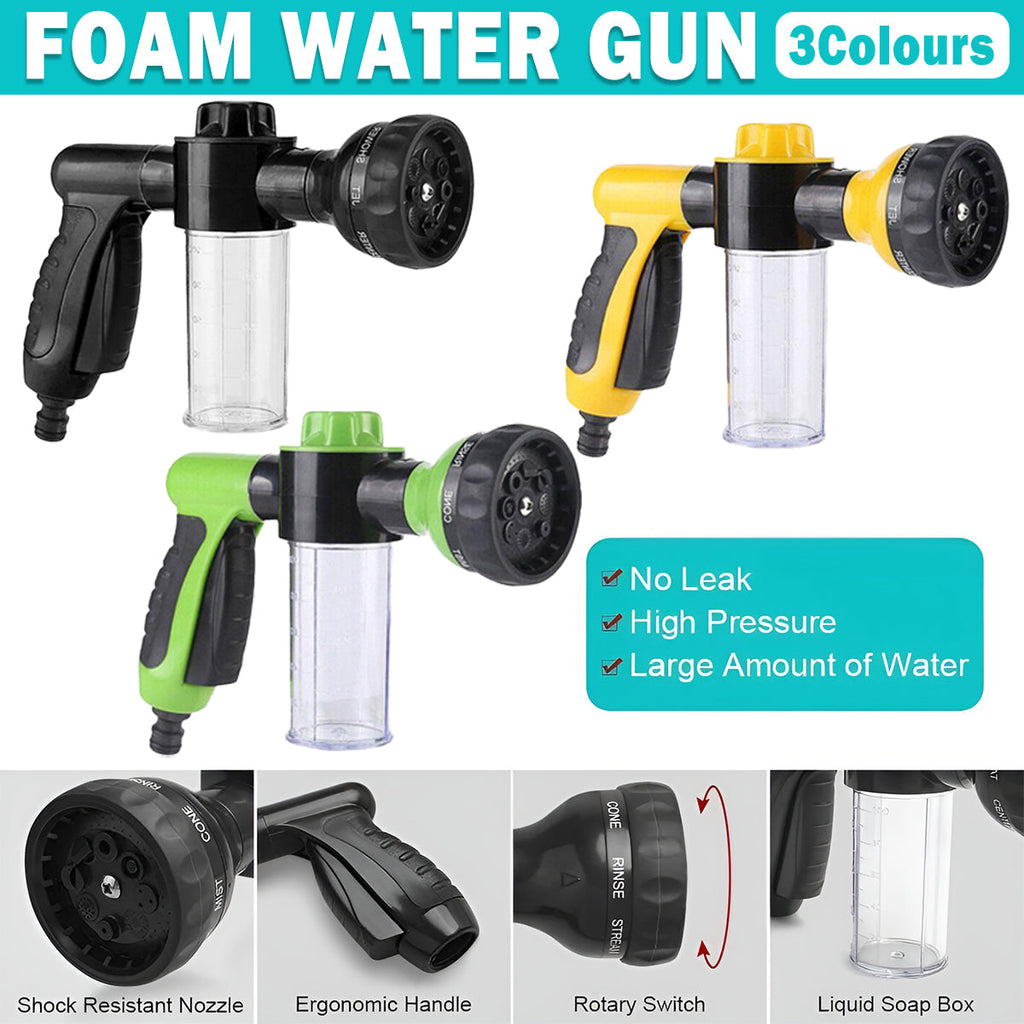 Washing Nozzle Plant Pet Hose 8-Mode Garden Car Water Foam Sprayer Soap Dispenser - Yellow