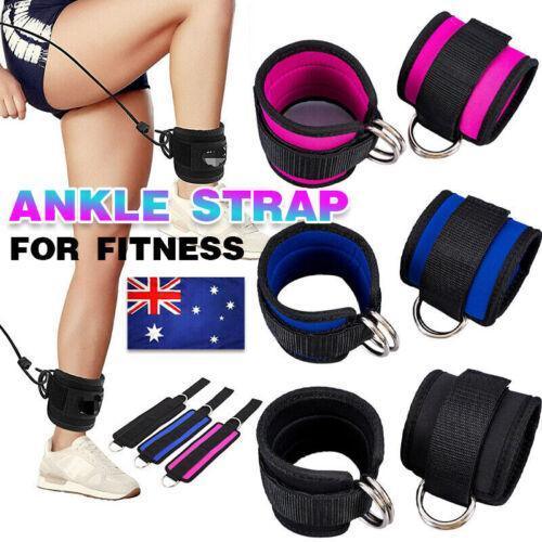 2PCS Weight Lifting Ankle D-Ring Strap Pulley Cable Kickbacks Attachment Gym Leg - Black
