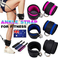 2PCS Weight Lifting Ankle D-Ring Strap Pulley Cable Kickbacks Attachment Gym Leg - Black