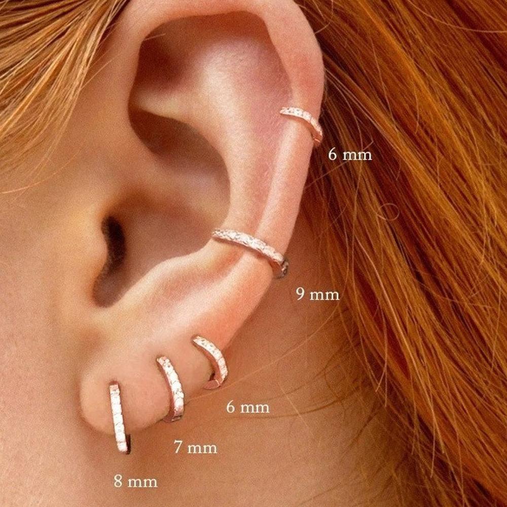 7sizes Hoop Earring Silver Zirconia Ear Huggie Hoop Cartilage Piercing Jewellery - Silver-10mm