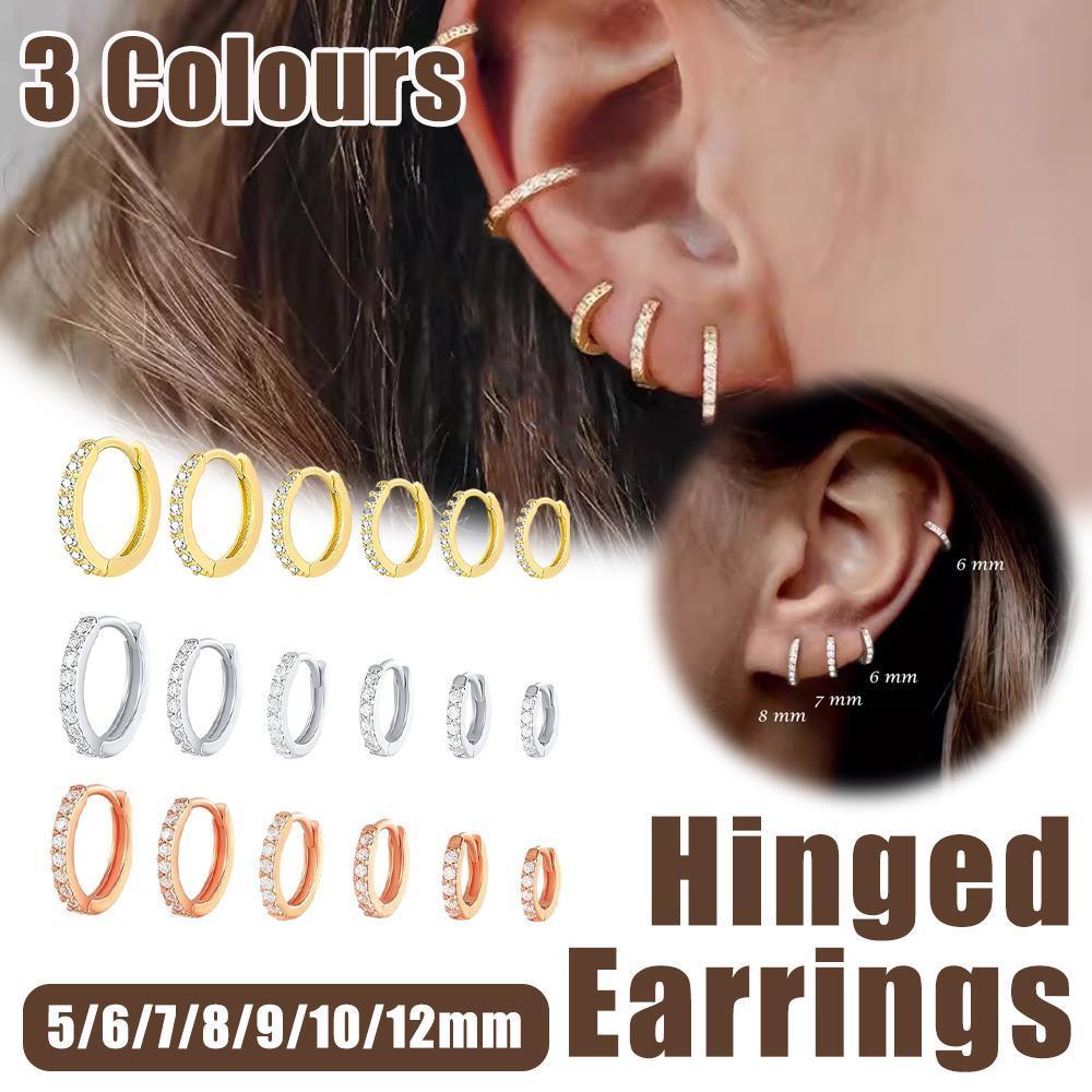 7sizes Hoop Earring Silver Zirconia Ear Huggie Hoop Cartilage Piercing Jewellery - Silver-12mm