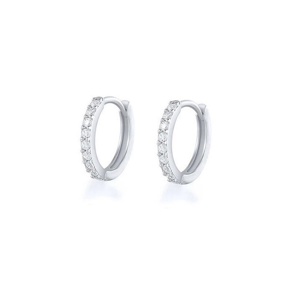 7sizes Hoop Earring Silver Zirconia Ear Huggie Hoop Cartilage Piercing Jewellery - Silver-12mm
