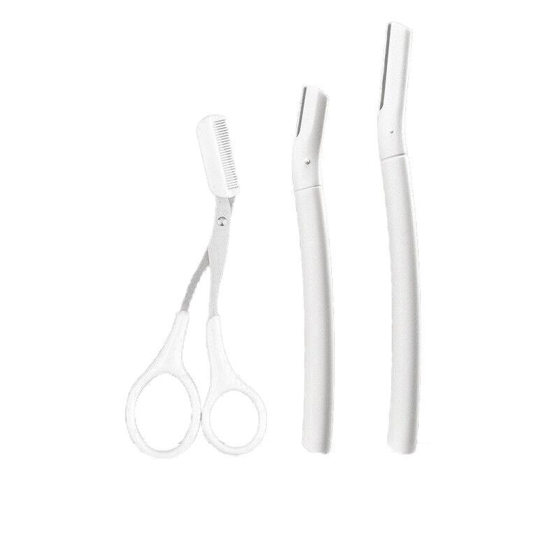 3Pcs Eyebrow Razor Set Facial Trimmer Shaver Blade Hair Remover Beauty Tool - Eyebrow Razor-White-1*Short+2*Long