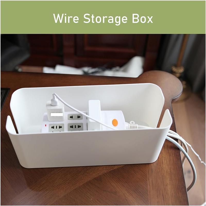 Large Cable Wire Storage Box Case Cord Management Socket Tidy Organizer with Lid - White S