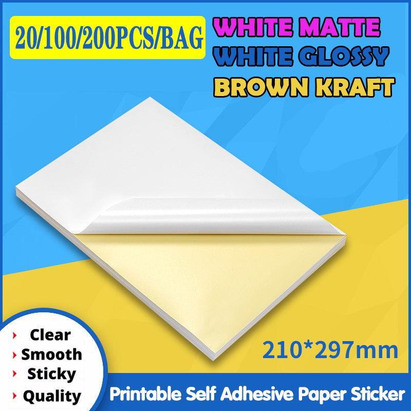 A4 Self Adhesive Sticker Paper Sheet Label Laser Inkjet Print Mailing Address - White Matte 2x2 *20 PCS