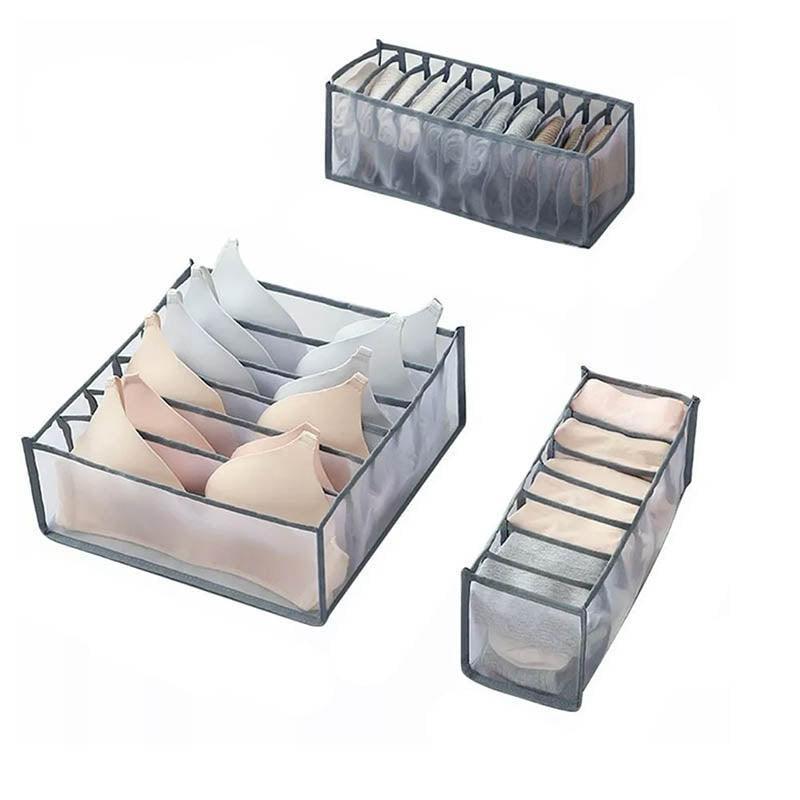 Foldable Drawer Organizer Divider Bra Sock Underwear Storage Closet Wardrobe - White with 6 Boxes