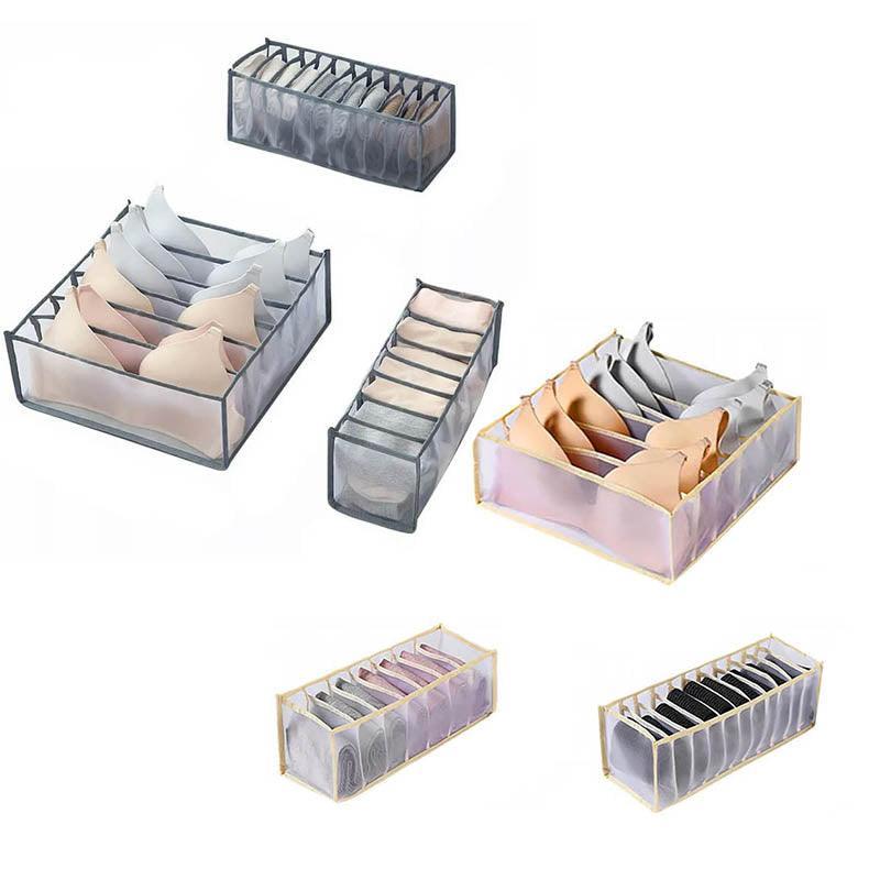 Foldable Drawer Organizer Divider Bra Sock Underwear Storage Closet Wardrobe - White with 7 Boxes
