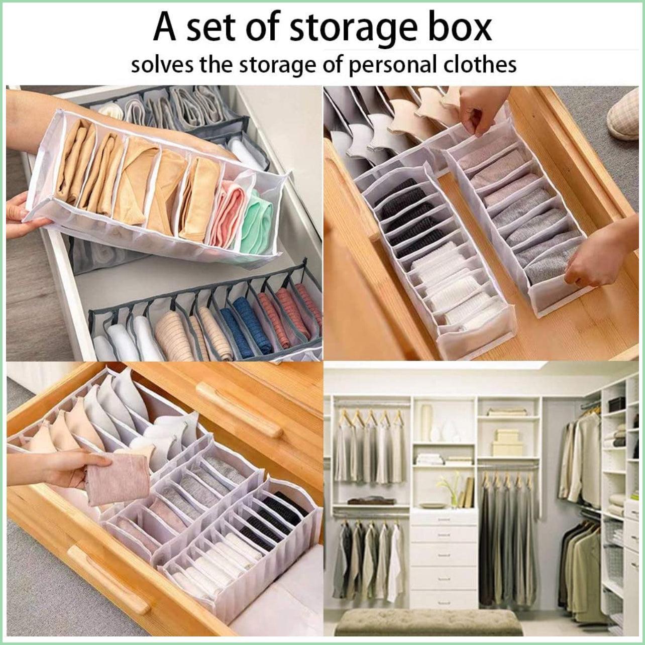 Foldable Drawer Organizer Divider Bra Sock Underwear Storage Closet Wardrobe - White with 7 Boxes
