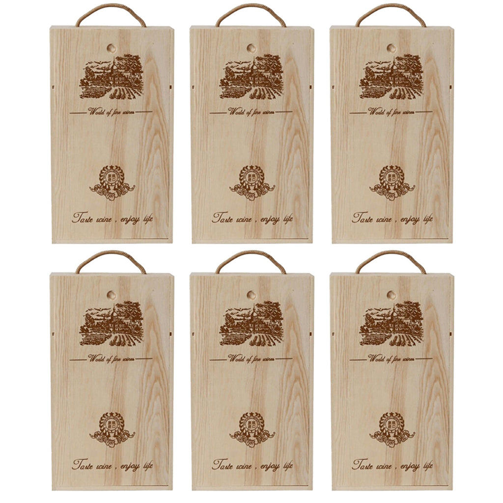 6pcs Red Wine Wooden Gift Box Packaging Storage Box for Wine Bottle Gifts - Double pull-out
