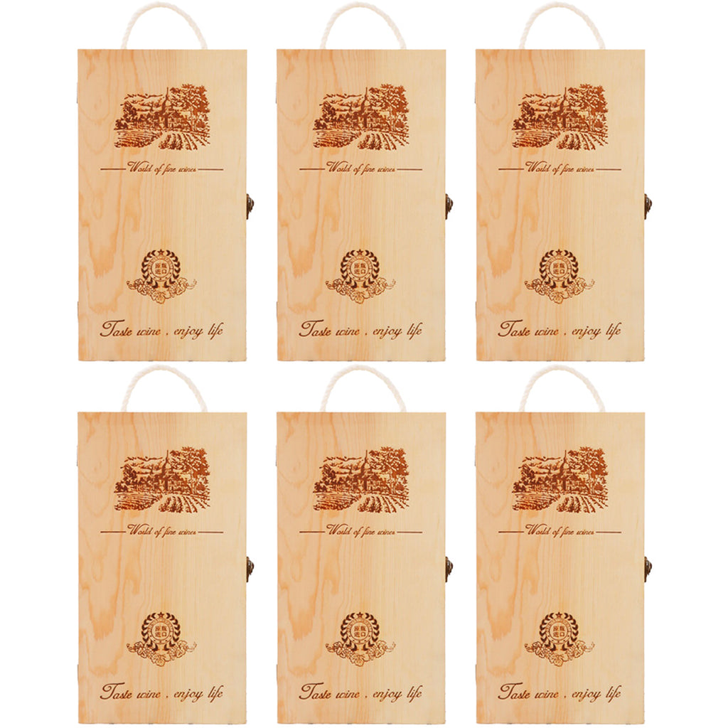 6pcs Red Wine Wooden Gift Box Packaging Storage Box for Wine Bottle Gifts - Double pull-out