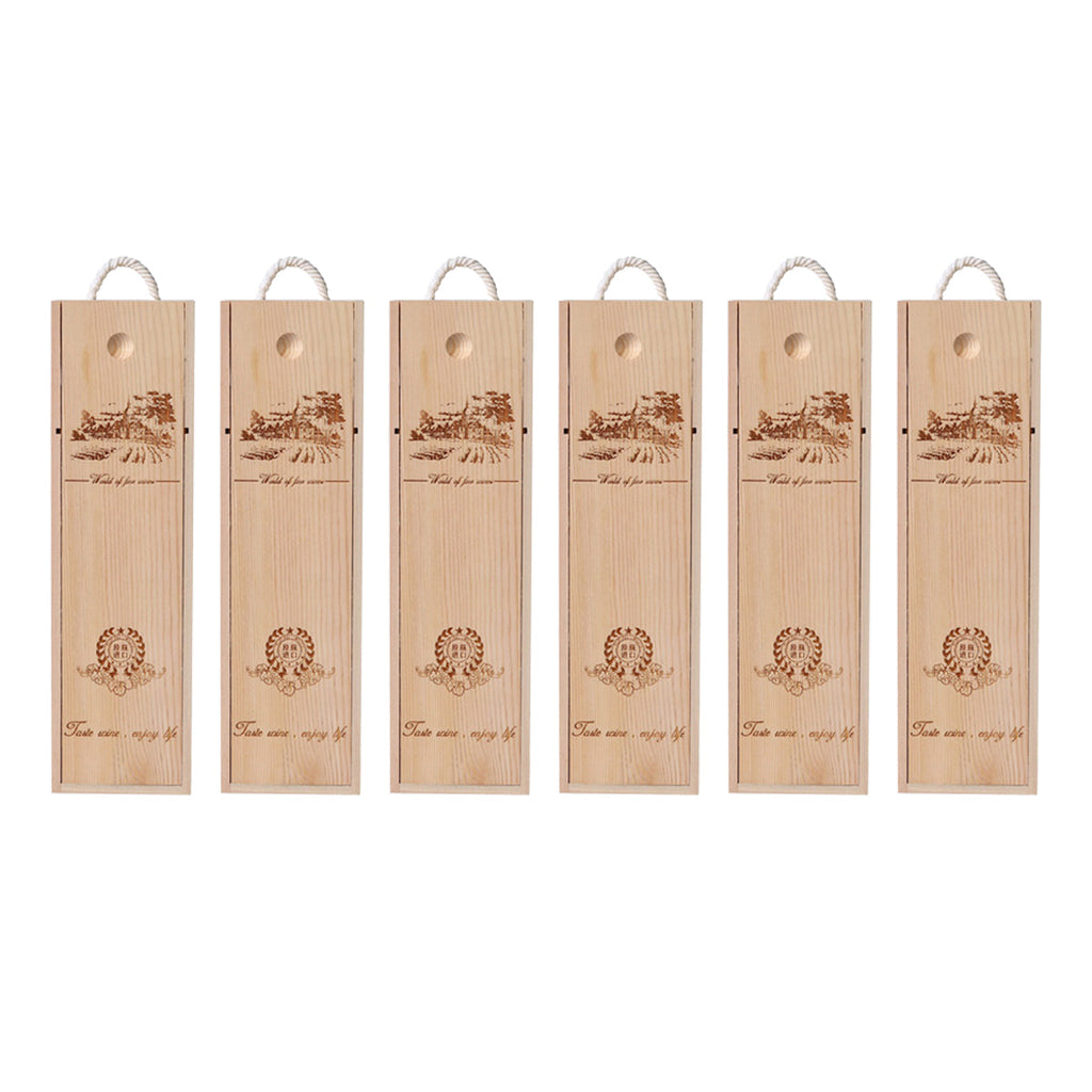 6pcs Red Wine Wooden Gift Box Packaging Storage Box for Wine Bottle Gifts - Double pull-out
