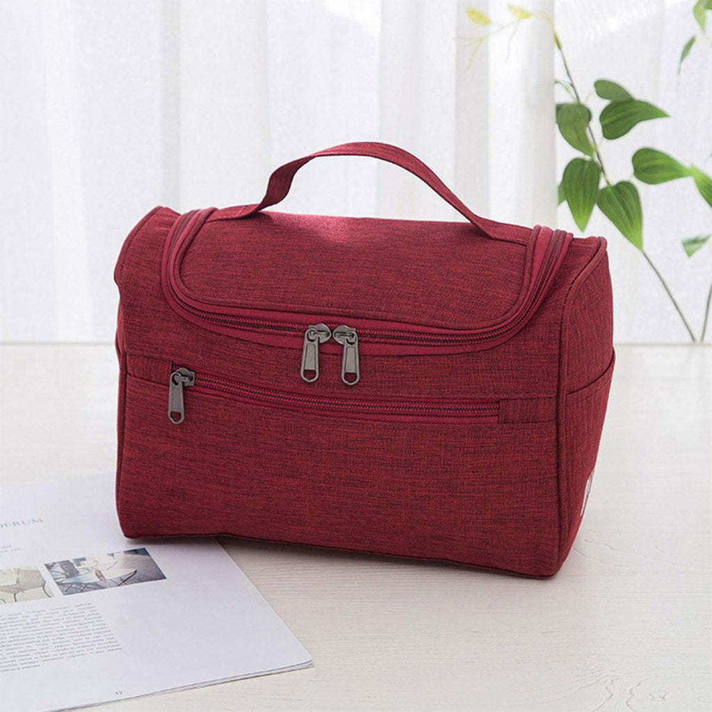 Womens Cosmetic Bag Make Up Case Travel Toiletry Wash Organiser Vanity Nail Box - Wine Red
