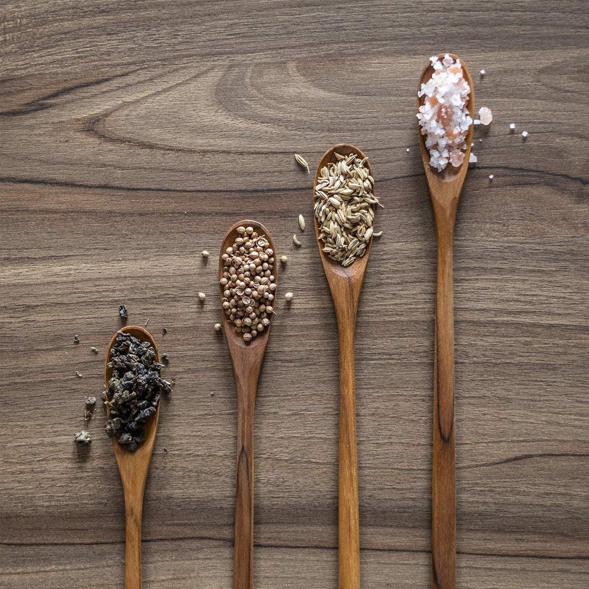 4PCS 20CM Japanese Wooden Long Handle Stirring Spoon Small Honey Spoon Tableware