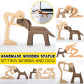 Handmade Wooden Statue Sitting Family and Dog Craft Home Decor - B05