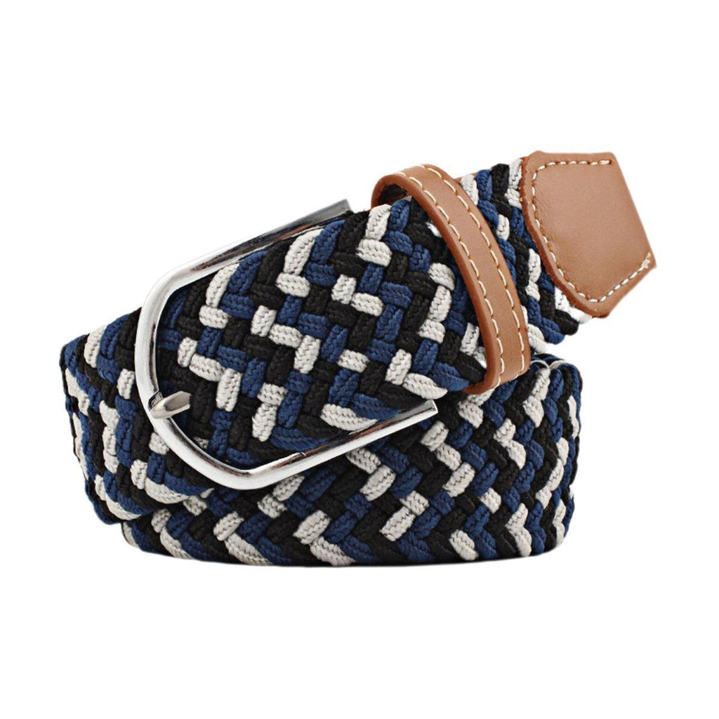 Unisex Braided Belt Casual Canvas Belt Adjustable Stretch Belt for Men Women - Black-White