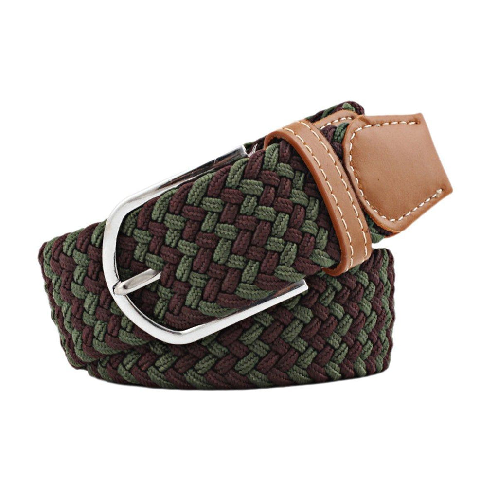 Unisex Braided Belt Casual Canvas Belt Adjustable Stretch Belt for Men Women - Black-White