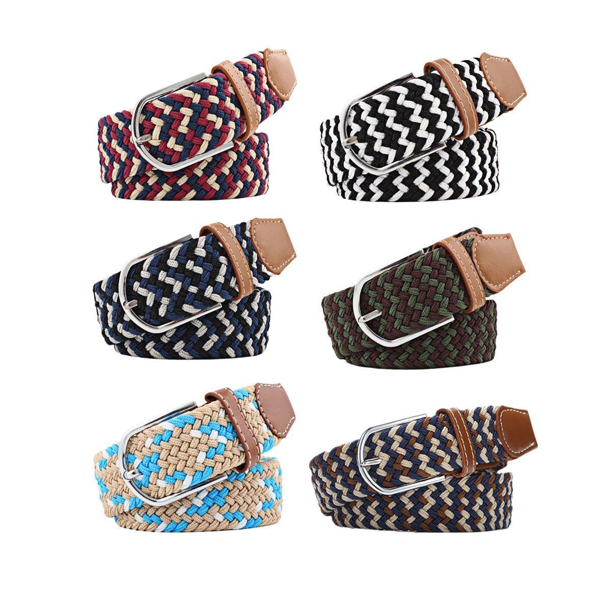 Unisex Braided Belt Casual Canvas Belt Adjustable Stretch Belt for Men Women - Green-Coffee