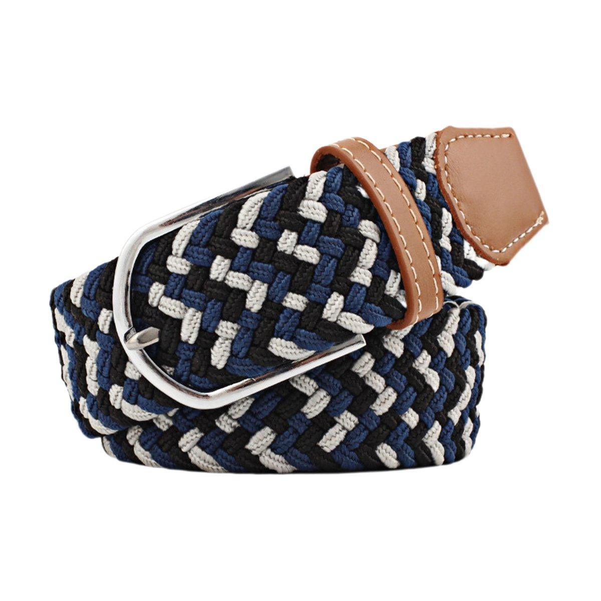 Unisex Braided Belt Casual Canvas Belt Adjustable Stretch Belt for Men Women - Green-Coffee