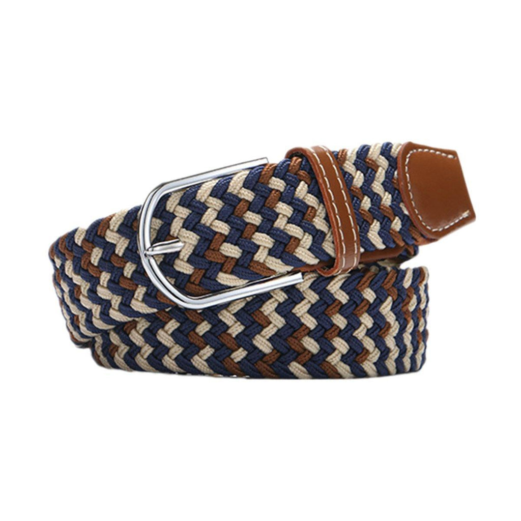 Unisex Braided Belt Casual Canvas Belt Adjustable Stretch Belt for Men Women - Green-Coffee