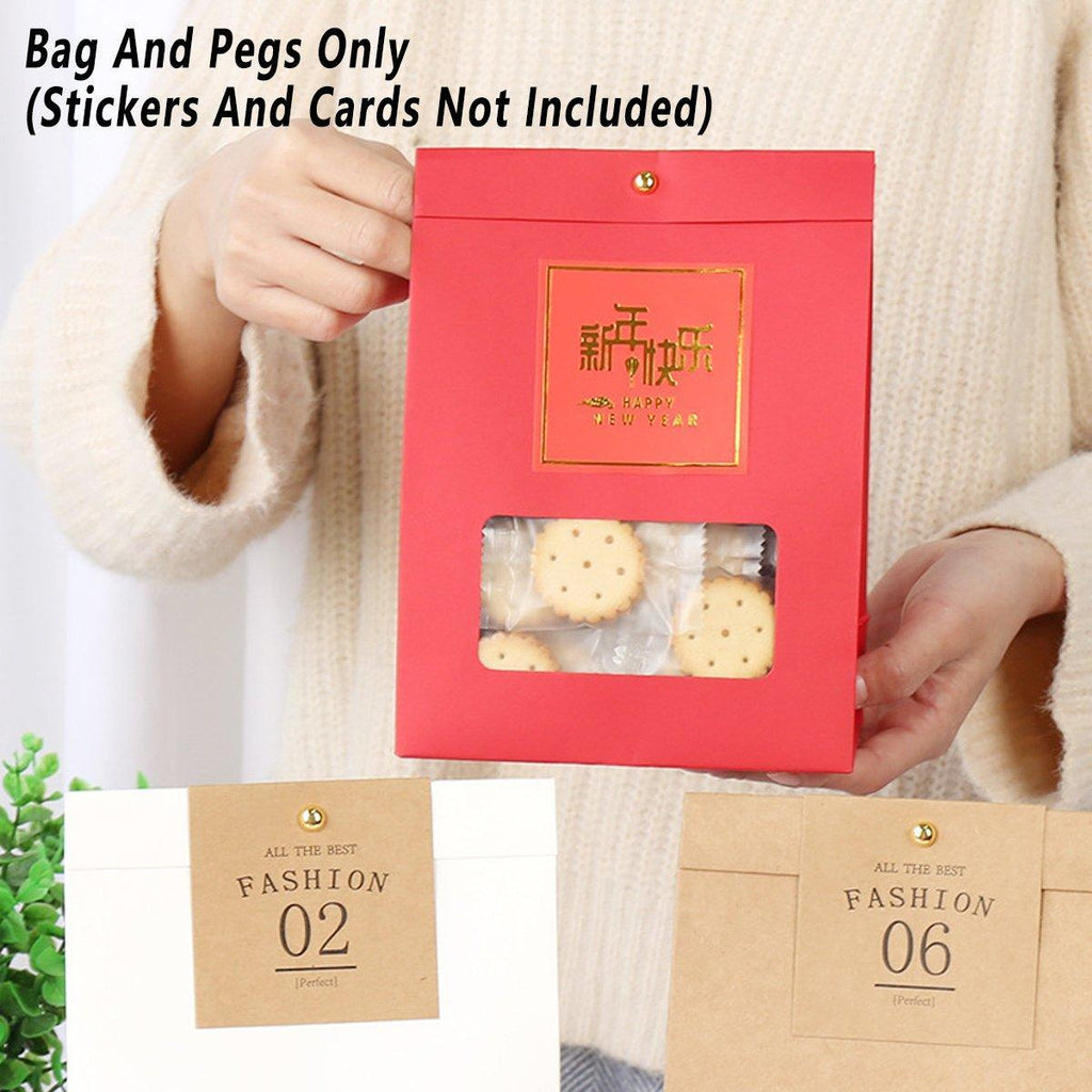 10PCS Snowflake Kraft Paper Candy Bag with Window Biscuit Self Standing Food Bag - White