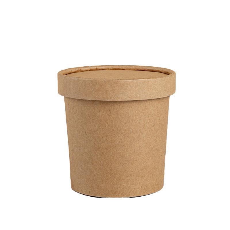 250x Biodegradable Kraft Paper Soup Bucket with Lid Takeaway Tubs Cups - 450ML (16OZ)