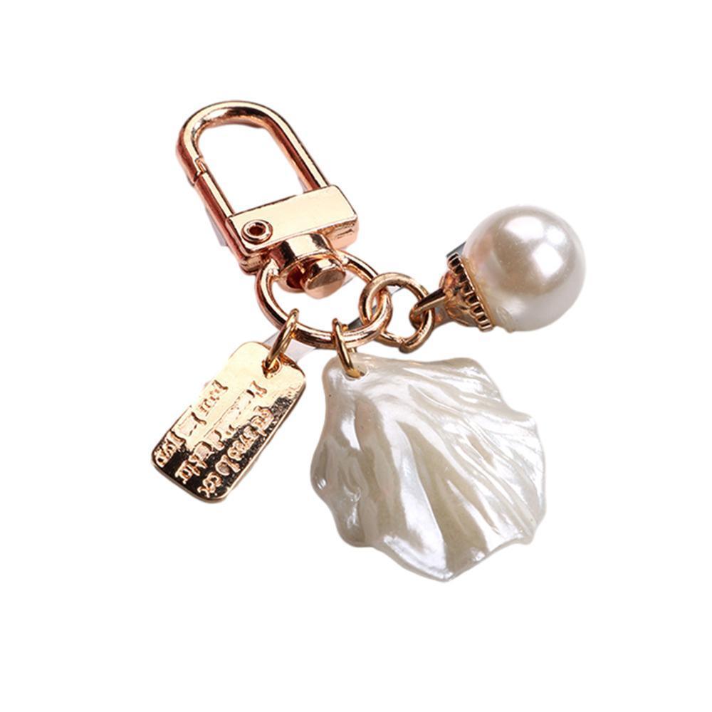 Womens Cute Key Rings Shell Heart Pearl Shape Keychain Charm Bag Hanger Pendants - A