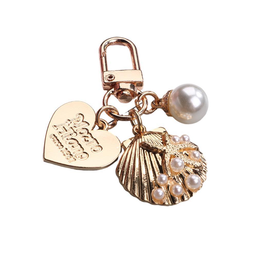 Womens Cute Key Rings Shell Heart Pearl Shape Keychain Charm Bag Hanger Pendants - 5