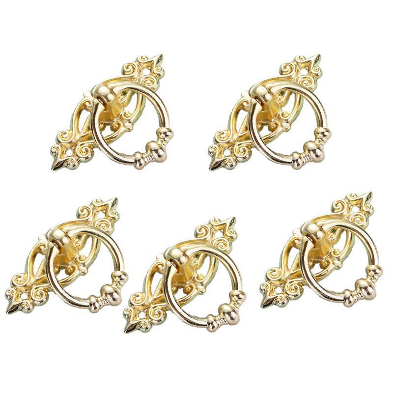 5PCS Vintage Handles Cabinet Drawer Cupboard Door Iron Knob Gold Pull - Black
