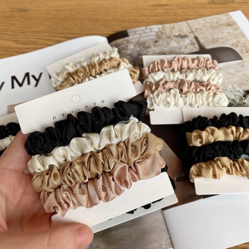 4Pcs/Set Silk Satin Small Scrunchies Ponytail Hair Ties Hair Rope Rubber Bands - A