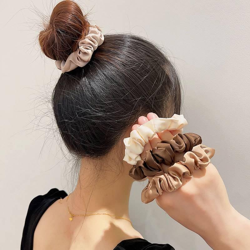 4Pcs/Set Silk Satin Small Scrunchies Ponytail Hair Ties Hair Rope Rubber Bands - F