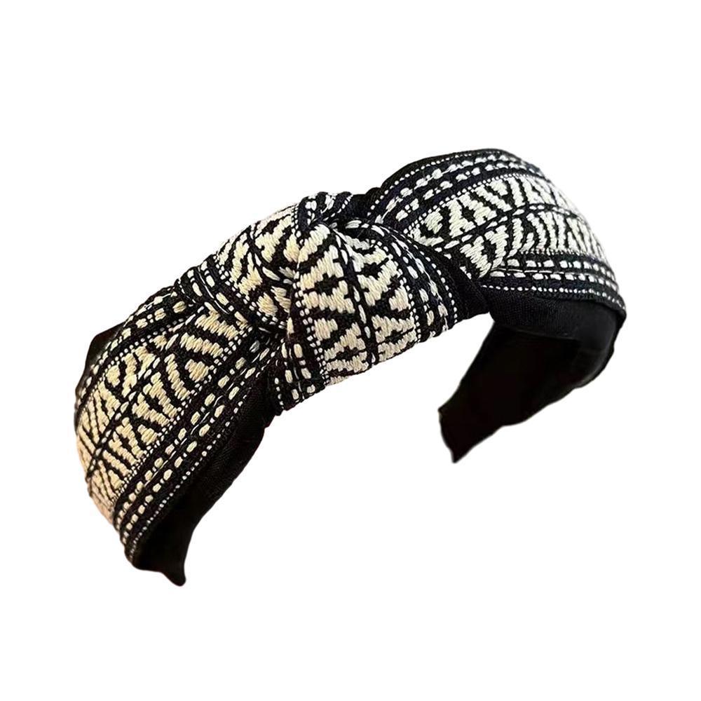Women Lady Retro Boho Embroidery Cotton Wide Hair Headband Head Wrap Band hoop - Yellow