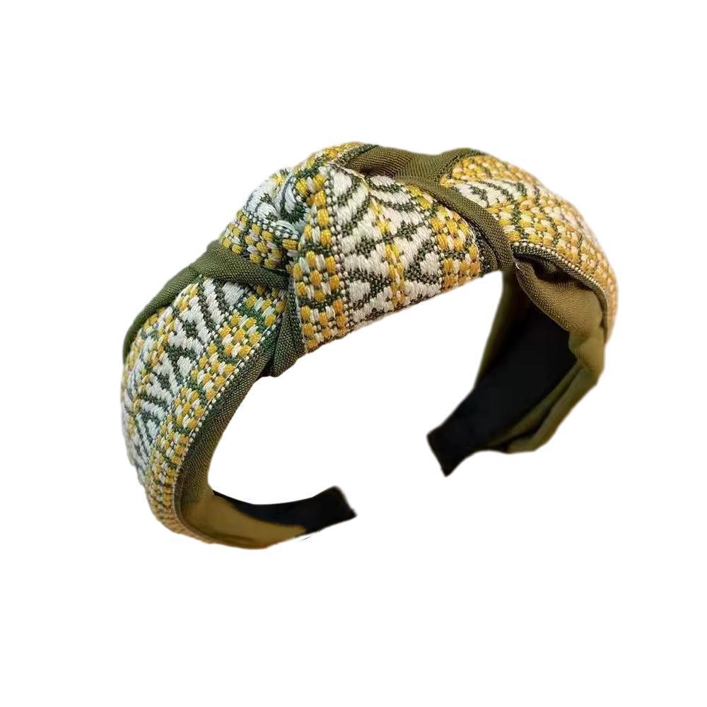 Women Lady Retro Boho Embroidery Cotton Wide Hair Headband Head Wrap Band hoop - Yellow