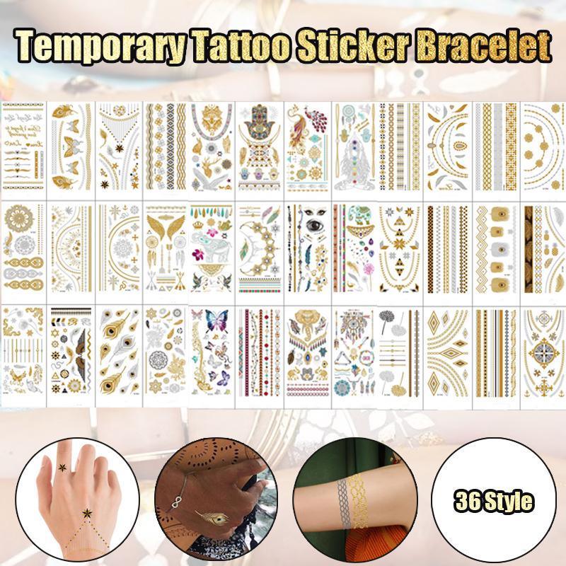 Women Lady Metallic gold silver color boho arm Body Temporary Tattoo Sticker Art - MTOM13