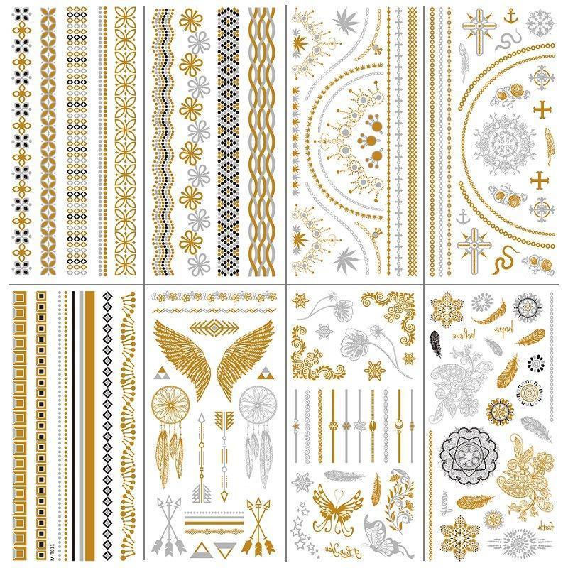 Women Lady Metallic gold silver color boho arm Body Temporary Tattoo Sticker Art - MTOM13