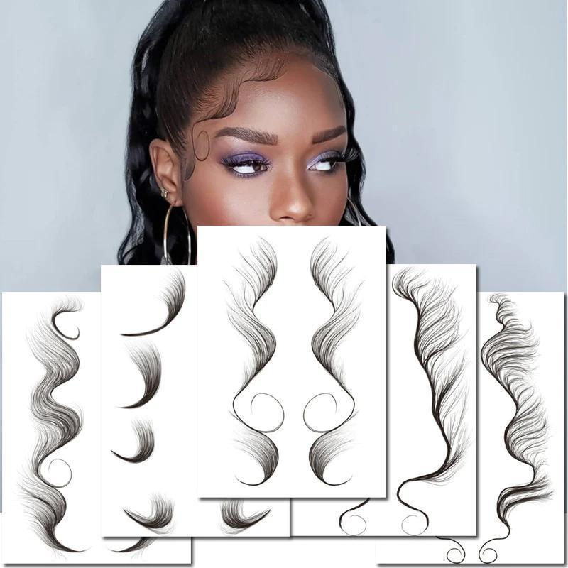 Hairline Edge Tattoo Stickers - Curly Fringe Decals for Women Styling - 10
