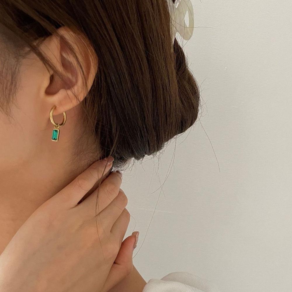 Fashion Gold Zircon Earrings Stud Drop Dangle Wedding Best Gift For Women - Square-Green