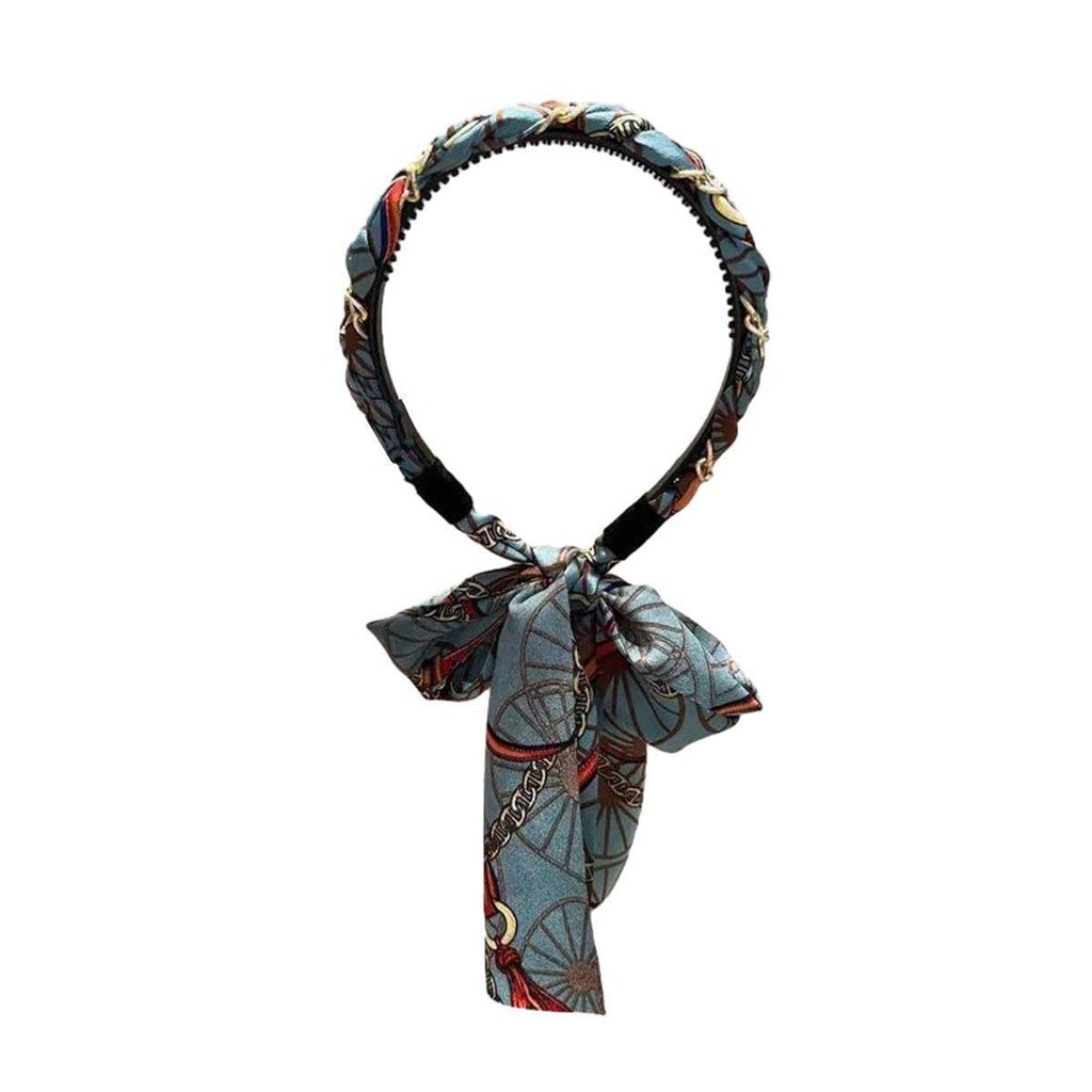 Chains patterned satin headband with Long Scarf Headband Scarf Hair Accessories - Orange