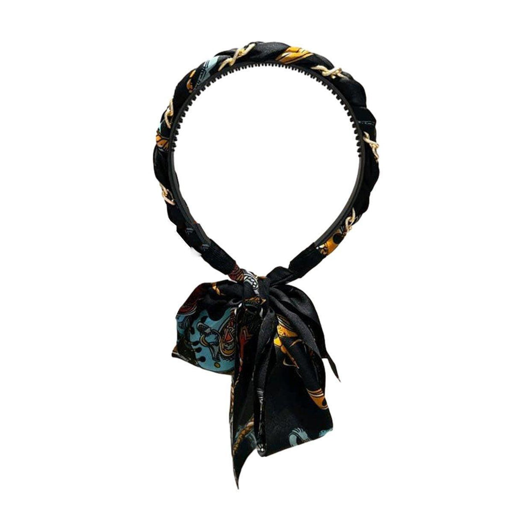 Chains patterned satin headband with Long Scarf Headband Scarf Hair Accessories - Orange