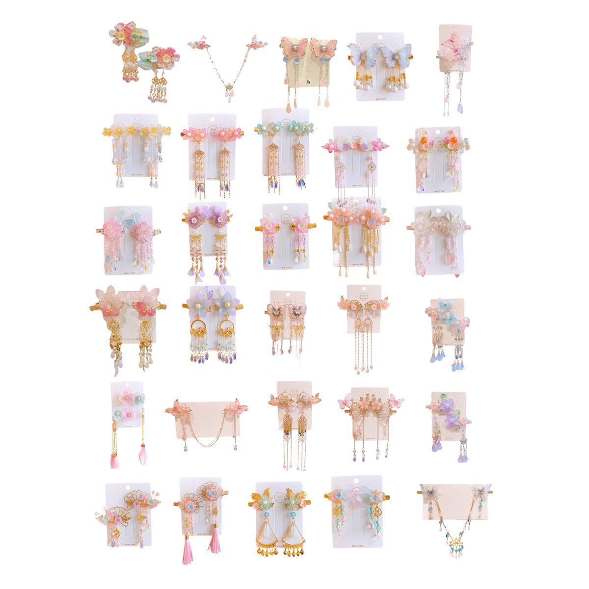 2Pcs Hanfu Flower Hair Clip with Pearl Tassel Butterfly Hairpin for Women and Girls Party - E018