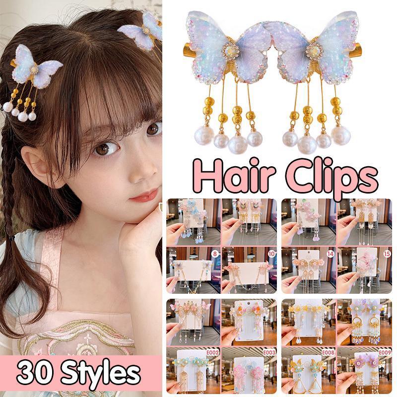 2Pcs Hanfu Flower Hair Clip with Pearl Tassel Butterfly Hairpin for Women and Girls Party - 13