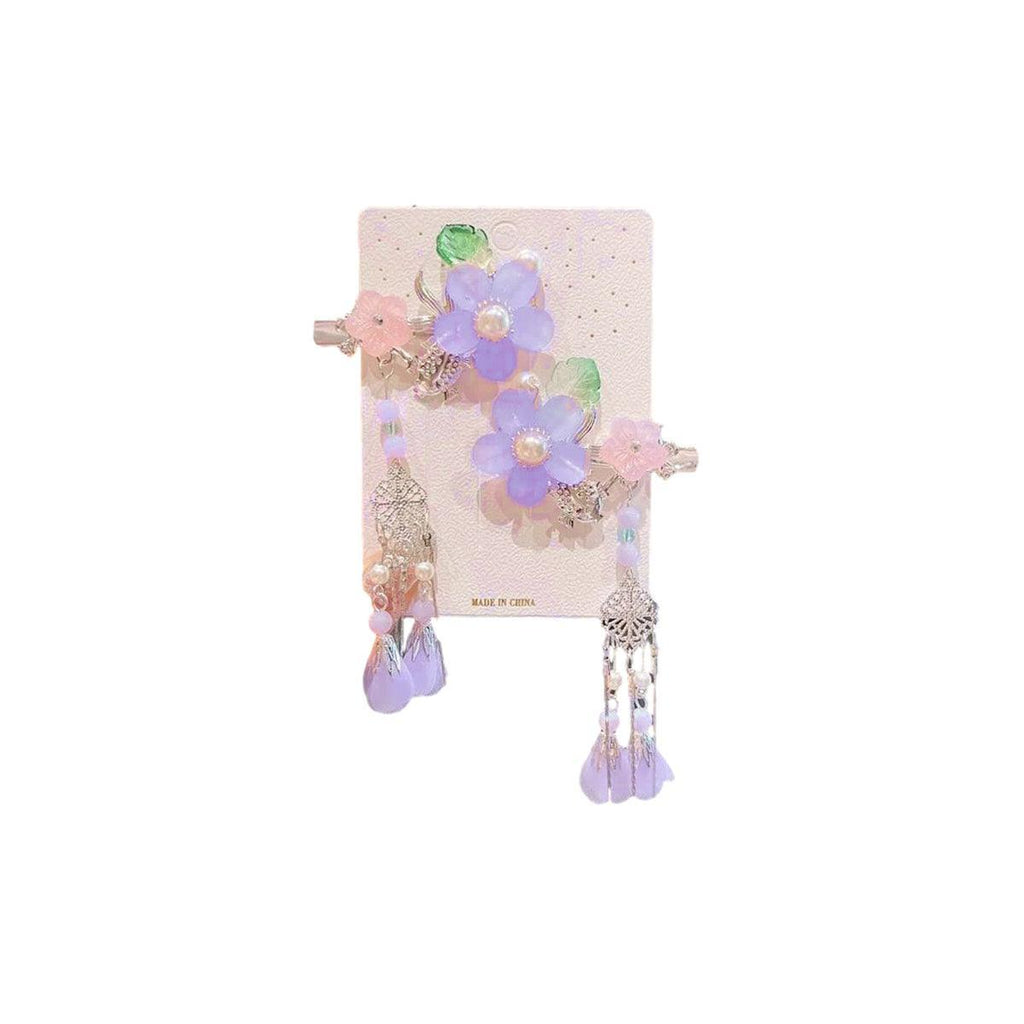 2Pcs Hanfu Flower Hair Clip with Pearl Tassel Butterfly Hairpin for Women and Girls Party - 4