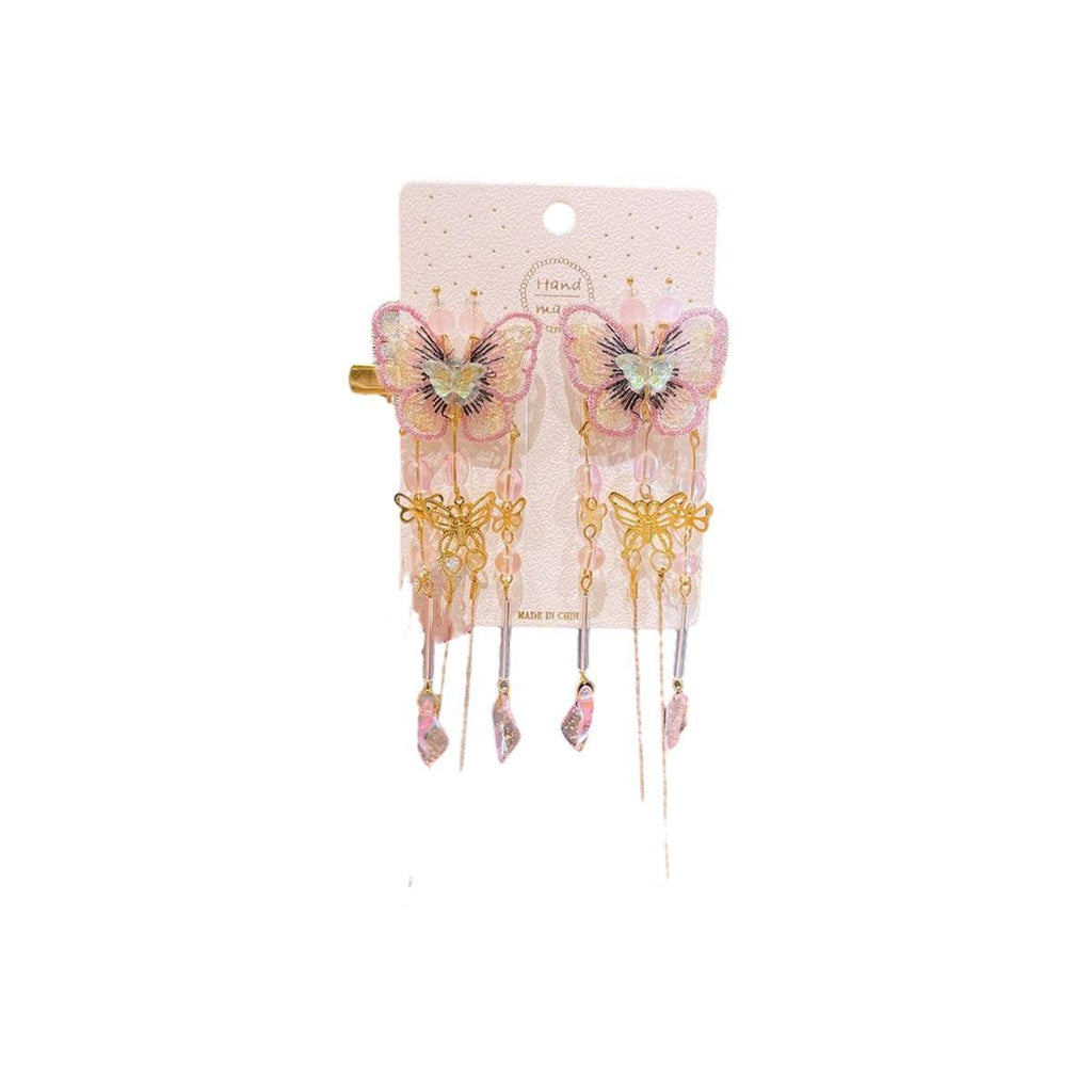 2Pcs Hanfu Flower Hair Clip with Pearl Tassel Butterfly Hairpin for Women and Girls Party - 15