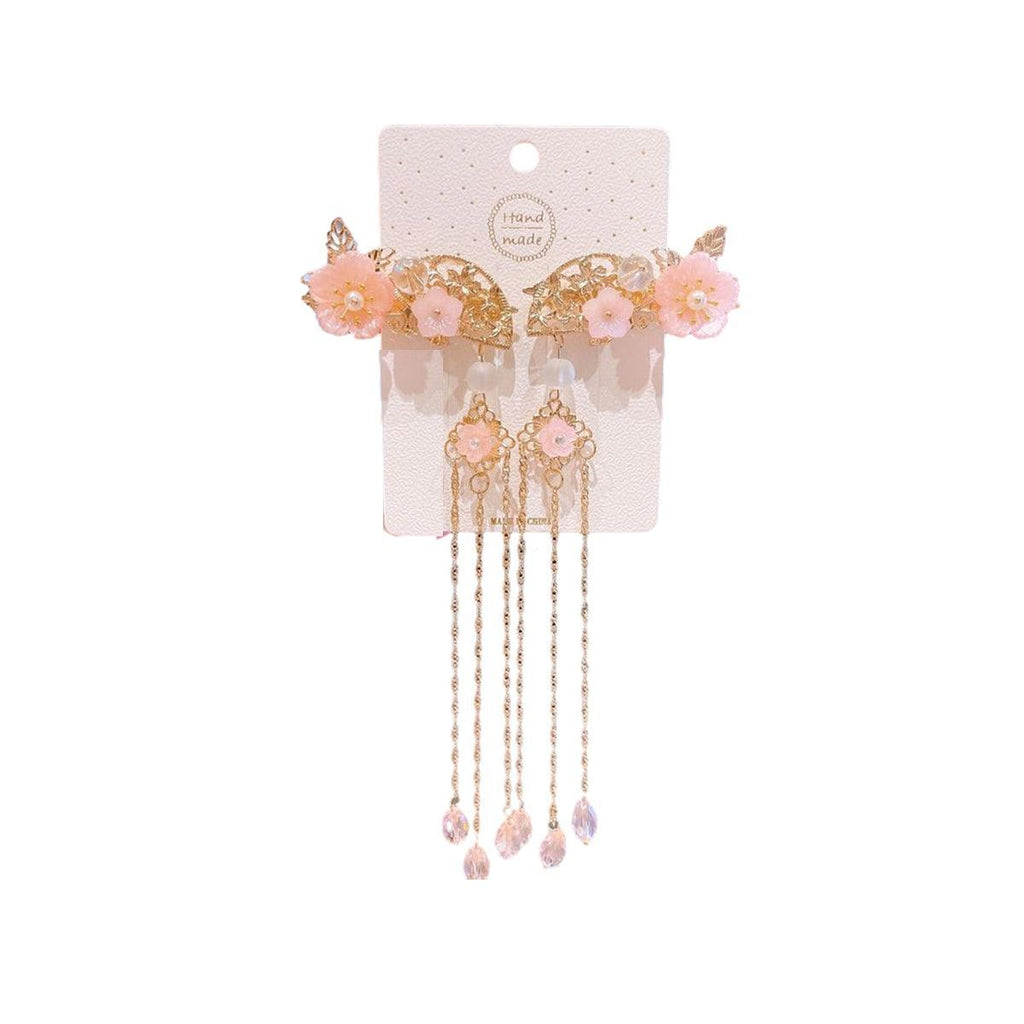 2Pcs Hanfu Flower Hair Clip with Pearl Tassel Butterfly Hairpin for Women and Girls Party - 15